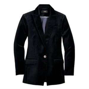 NWT JCrew Willa Velvet Blazer Jacket Womens 00 P Black Petite One Button Coat
